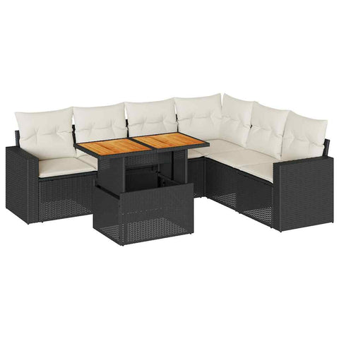 vidaXL 7 Piece Patio Sofa Set with Cushions Black Poly Rattan, Garden Sofa Set, Garden Lounge Set, Poly Rattan Sofa Set, Outdoor Sofa Set