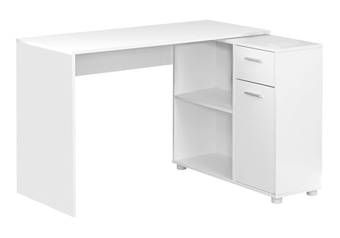 Monarch Specialties Workstation with Storage Shelves and Cabinet for Home & Office-Contemporary Style L Shaped Computer Desk, 46" L, White
