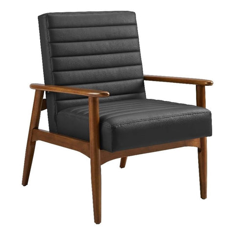 Modway Jensen Vegan Leather Accent Chair in Walnut Black - Mid-Century Modern Armchair with Solid Wood Legs & Armrest - Upholstered Faux Leather Single Side Chair - Reading Chair for Living Room