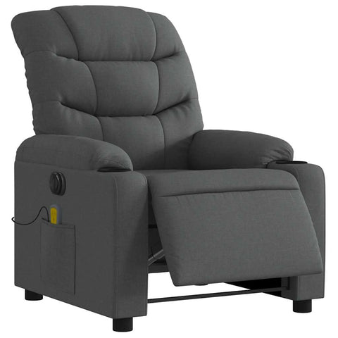 vidaXL Electric Massage Recliner Chair - Dark Gray Fabric, Auto-Adjusting Backrest/Footrest, Vibration Massage, Cup Holders, Side Pocket, Cozy Wingback Armchair for Home