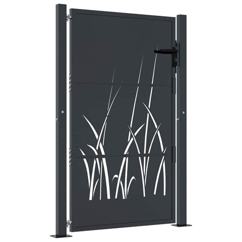 vidaXL Garden Gate, Locking Fence Gate, Hinged Gate for Patio Outdoor Yard, Entrance Barrier Decorative Door, Anthracite 41.3"x61" Steel Grass Design