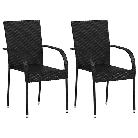 vidaXL Stackable Dining Chairs 2 pcs for Outdoor Use, Garden Patio Terrace, Made of Poly Rattan, Water-Resistant with Powder-Coated Steel Frame - Black