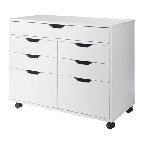 Oakestry Halifax Storage Mobile Cabinet White Home Office Organizer with 2 Doors 4 Drawers and 1 Wide Drawer Rolling Utility Storage Unit for Workspace Craft Room and Bedroom