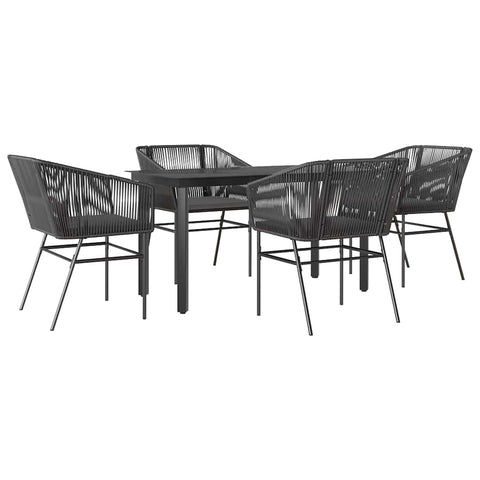 vidaXL 5 Piece Black PE Rattan Patio Dining Set - Outdoor Table with Tempered Glass Top & Cushioned Chairs for Garden, Backyard, and Patio