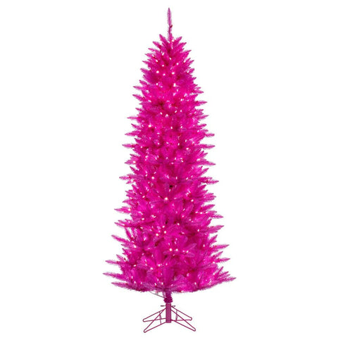 Vickerman 7.5' x 40" Hot Pink Artificial Pre-Lit Christmas Tree with 550 Pink LED Mini Lights, 1185 Realistic PVC Tips