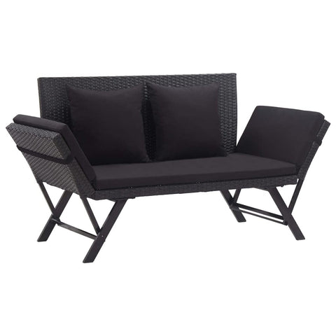 vidaXL Garden Bench with Cushions 69.3" Black Poly Rattan