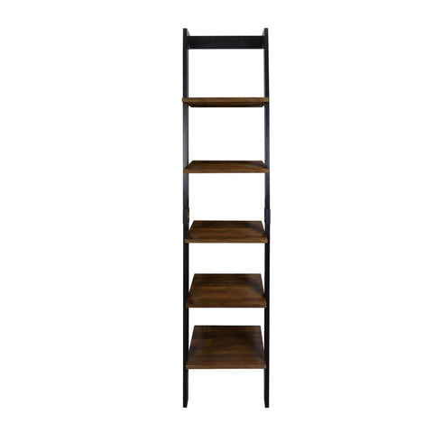 Kavari 5-Tier Leaning Ladder Bookcase with Solid American Gum Shelves - Black/Walnut