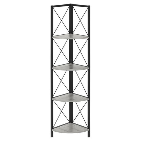 Monarch Specialties I 3647 Bookshelf, Bookcase, Etagere, Corner, 4 Tier, 60" H, Office, Bedroom, Metal, Laminate, Grey, Black, Contemporary, Modern