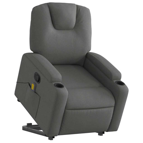 vidaXL Stand Up Power Lift Armchair with Manual Recline & Vibrating Massage - Dark Gray Fabric, Cup Holders, Side Pocket, Strong Frame - Living Room Comfort Seating