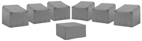 7Pc Outdoor Sectional Furniture Cover Set Gray - 6 Chairs & 1 Square Table/Ottoman
