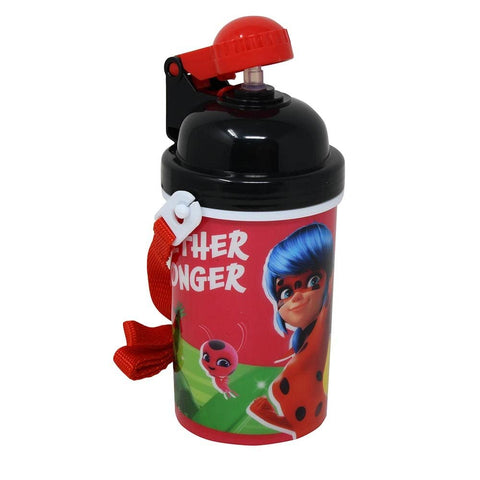 Zak Designs Miraculous Ladybug Carrying Strap One Touch Water Bottles with Reusable Built in Straw - Safe Approved BPA Free, Easy to Clean (Miraculous Canteen 16.9oz)