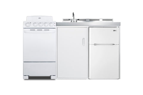 Summit 60" All-in-One Kitchenette with Electric Coil Range, Refrigerator-Freezer, Sink, White- ACK60COILW