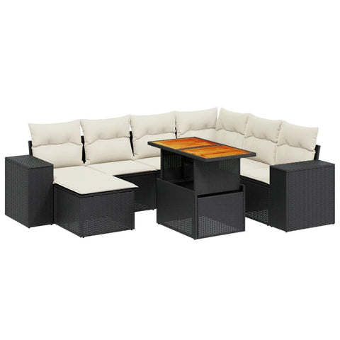 vidaXL 8 Piece Garden Sofa Set with Cushions in Black Poly Rattan Modular Outdoor Seating Solution for People Stylish and Durable Patio Furniture Lounge Sectional Conversation Balcony