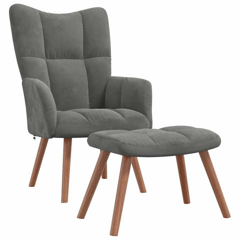 vidaXL Relaxing Chair with Stool - Modern Armchair with Velvet Upholstery and Stylish Backrest Design in Dark Gray