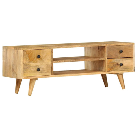vidaXL TV Stand- Multifunctional Solid Wood Mango Stand with Storage - 43.3"x13.8"x15.7", Brown