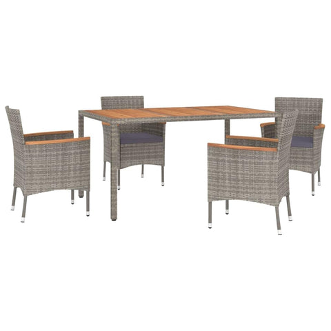 vidaXL 5-piece Garden set with cushions poly rattan grey
