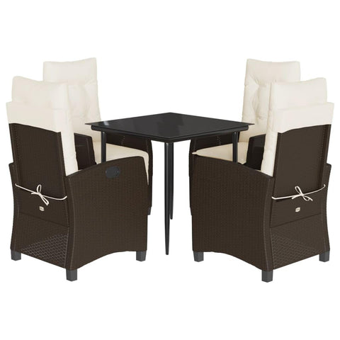 vidaXL Garden Dining Set 5-Piece Garden Furniture Set Table with 4 Chairs, Garden Set with Cushions, Patio Dining Set, Brown, Poly Rattan