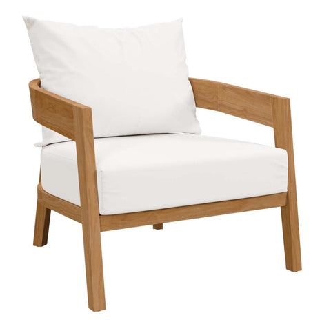Modway Brisbane Modern Fabric/Teak Wood Outdoor Armchair in White/Natural