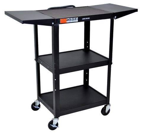 LUXOR UCMT1DL Adjustable-Height Steel Utility Cart - Drop Leaf Shelves, Black