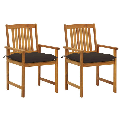 vidaXL Solid Acacia Wood Patio Chairs with Cushions, Set of 2, Outdoor Garden Furniture, Durable and Stable, Taupe Cushions, Rustic Charm, Required Assembly