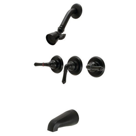 Kingston Brass KB230 Magellan Triple-Handle Tub and Shower Faucet in Matte Black
