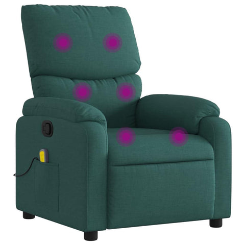 vidaXL Dark Green Fabric Massage Recliner Chair - Manual Recline, 6-Point Vibration Massage, Cozy Armchair with Side Pocket for Living Room