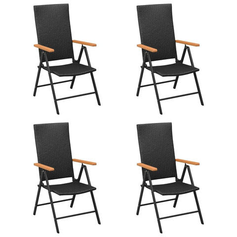vidaXL Garden Chairs Set of 4 - Durable and Weather-Resistant Outdoor Patio Furniture - Adjustable Backrest and Foldable Design - Made of PE Rattan and Aluminum - Black