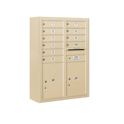 Surface Mounted 4C Horizontal Mailbox Unit (Includes 3711D-10SFU Mailbox and 3811D-SAN Enclosure) - 11 Door High Unit (42-1/8 Inches) - Double Column - 10 MB1 Doors / 2 PL5s - Sandstone - Front Loading - USPS Access