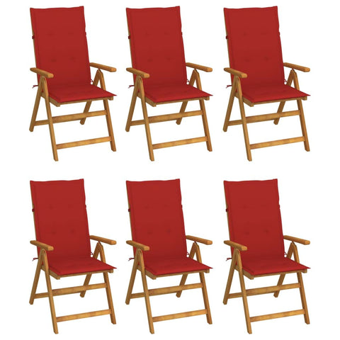 vidaXL 6X Solid Acacia Wood Folding Patio Chairs with Cushions Garden Outdoor Foldable Dining Wooden Balcony Dinner Reclining Easy Storage