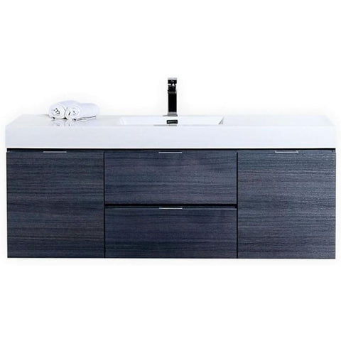 Oakestry Bliss 60 Inch Wall Mounted Bathroom Vanity Gray Oak Finish Modern Floating Cabinet with Integrated Single Ceramic Sink and Soft Close Drawers for Large Bathrooms
