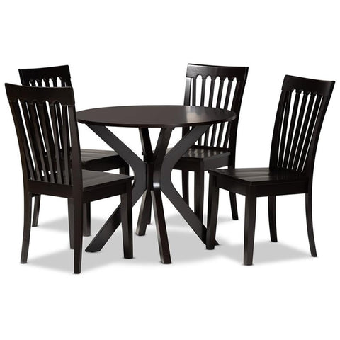 Baxton Studio Zora Dark Brown Finished Wood 5-Piece Dining Set