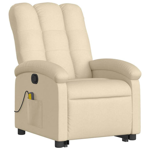 vidaXL Cream Stand Up Massage Recliner Chair - Electric Power Lift, Manual Recline, Fabric Armchair, Vibration Massage, Foam Padded, Wingback Design, Side Pocket, Sturdy Frame for Living Room