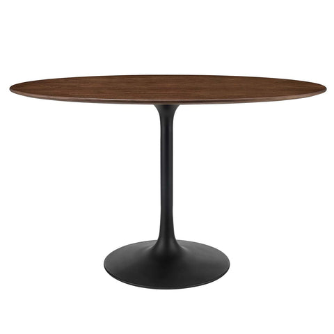 Modway Lippa 48" Oval-Shaped Mid-Century Modern Dining Table with Walnut Top and Black Base