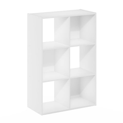 Furinno PELLI Book Shelf, 6 Cube Bookshelf with Open Back & Closed Back Cubes, 3 x 2 Storage Organizer Cabinet, 11.6 x 24.2 x 35.9, for Living Room, Bedroom, Home Office, White