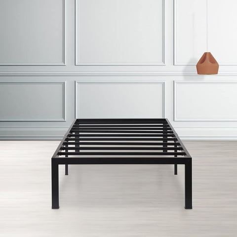 Fast Furnishings Twin Size Modern Heavy Duty Black Metal Platform Bed Frame
