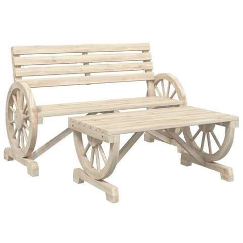 vidaXL 2-Piece Solid Fir Wood Patio Lounge Set - Durable Outdoor Garden Bench with Ergonomic Seating, Wagon-Wheel Armrests, and Rectangular Coffee Table