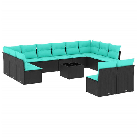 vidaXL 13 Piece Garden Sofa Set with Cushions Black Poly Rattan