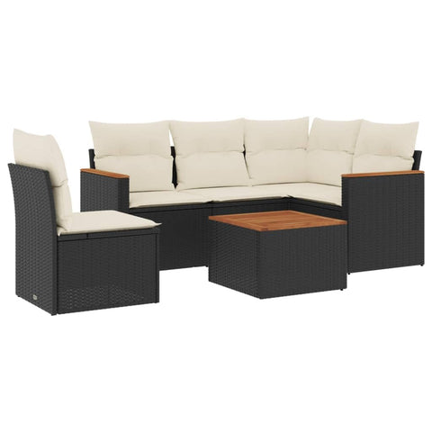 vidaXL Patio Sofa Set with Cushions 6 Piece, Outdoor Conversation Set with Storage, Patio Furniture Set, Modern Style, Black Poly Rattan