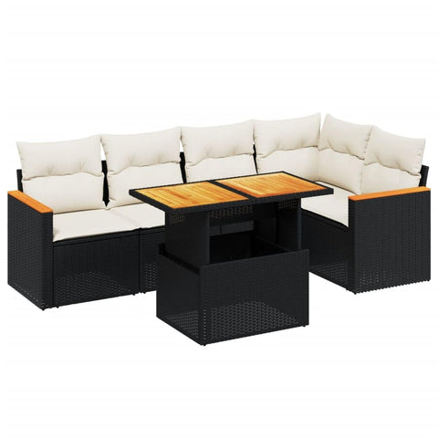 vidaXL 6 Piece Garden Sofa Set with Cushions Black & Cream Poly Rattan | Outdoor Modular Seating Durable Powder Coated Steel Frame Stylish Patio Furniture Sectional Lounge Conversation Balcony
