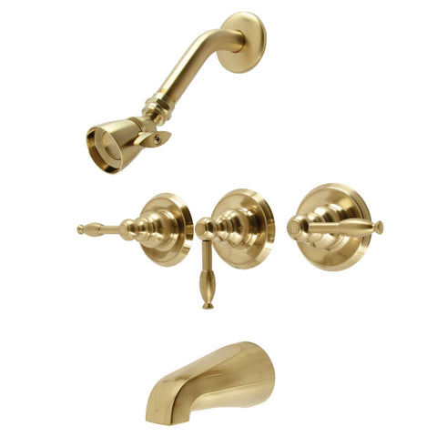 Kingston Brass KB237KL Knight Three-Handle Tub and Shower Faucet, Brushed Brass