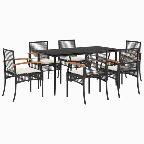 vidaXL Patio Dining Set - 5 Piece Outdoor Furniture, Black Poly Rattan with Glass Tabletop, Cushions Included