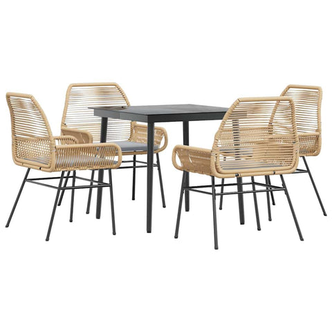 vidaXL 5 Piece Patio Dining Set - Brown Poly Rattan with Cushions and Glass Tabletop for Outdoor/Garden/Patio - Square Table and Armrest Chairs