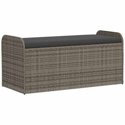 vidaXL Outdoor Garden Storage Bench - Gray Poly Rattan with Dark Gray Cushion, Weather-Resistant, Ample Storage, Patio Deck Seating