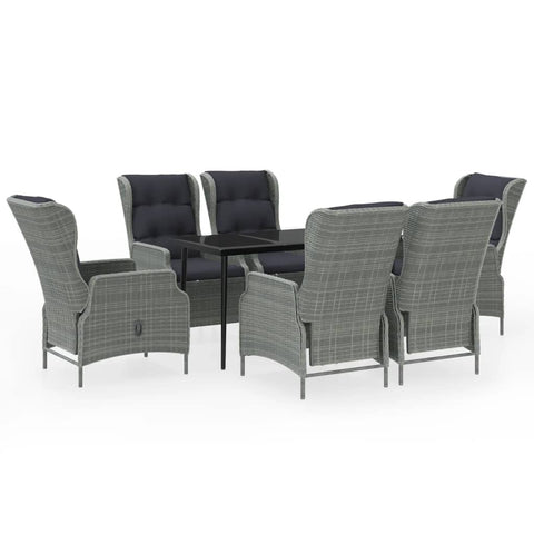 vidaXL 5-Piece Outdoor Patio Dining Set/Light Gray PE Rattan Chairs with Adjustable Backrest/Powder-Coated Steel Frame/Removable & Washable Cushion Covers/Waterproof and Weatherproof