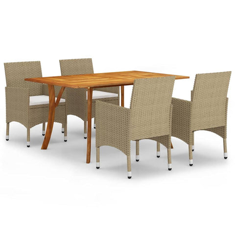 vidaXL Patio Dining Set 5 Piece Outdoor Garden Terrace Yard Patio Table and Chair Seating Seat Sitting Chair Dining Set Furniture Beige