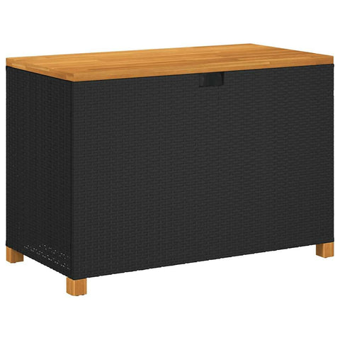 vidaXL Patio Storage Box/Bench Seat - Black Poly Rattan & Acacia Wood, for Garden/Patio, 43.3"x21.7"x24.8" - Weather w/Waterproof Bag