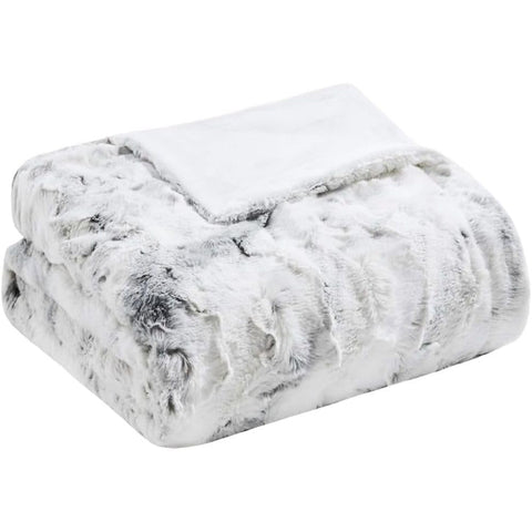 Oakestry Marble Printed Fur Oversized Sachi Throw Elegant Premium Soft Fluffy for Luxury for Bed Sofa Couch 60" X 70" Inches Grey