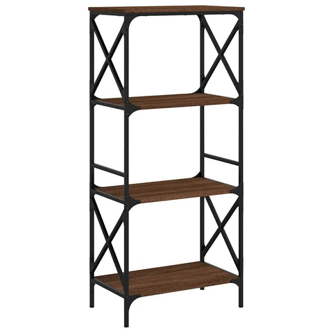 vidaXL 5-Tier Brown Oak Engineered Wood Bookshelf - Spacious Bookcase Display Cabinet with Adjustable Feet and Metal Frame for Office/Living Room