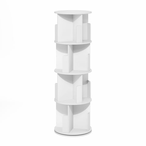Furinno DALY Rotating Bookshelf Tower, 4-Tier 360 Display Book Shelf, Lazy Susan Revolving Bookshelf, Organizer Bookcase, 15.5 x 15.5 x 50, for Living Room, Bedroom, Home Office, White