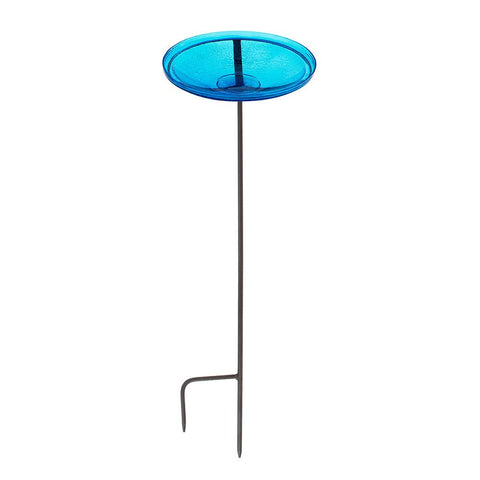 Achla Designs Crackle Glass Birdbath Bowl with Stake, 14-in, Teal